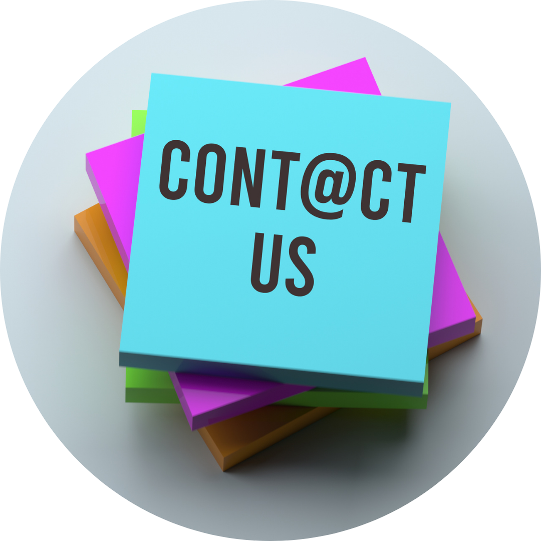 About Us: image of some post it notes with the words contact us on the top post it note.
