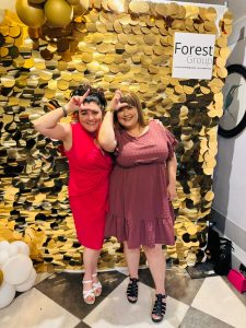 Tracy Heatley and Sarah Spedding, from Better Networking Hubs, at The Freshies Awards 2025 making a losers sign seeing the fun side in being finalists but not winning